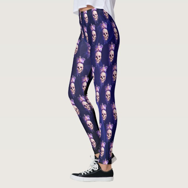 König der Toten Schmelze Goldener Schädel Lila Leggings (Links)