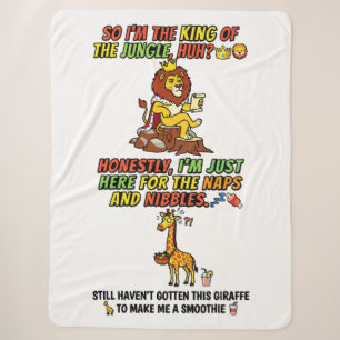 König des Dschungels Löwe hält lustigen Mittagssch Sherpadecke