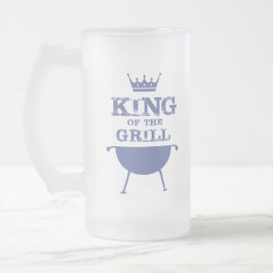 König des Grills, blau Mattglas Bierglas