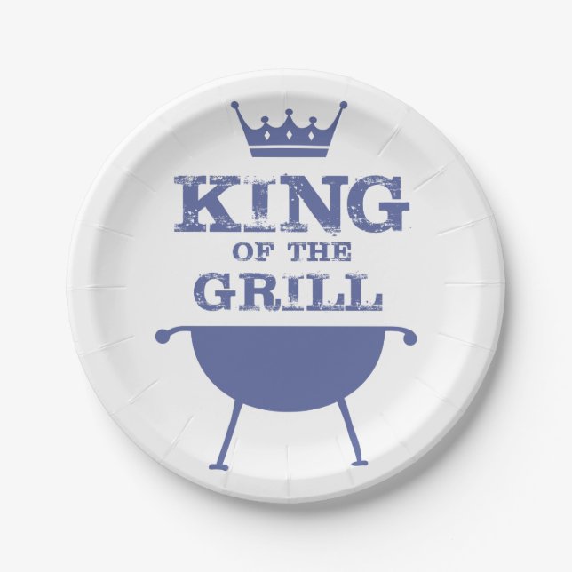 König des Grills, blau Pappteller (Vorderseite)