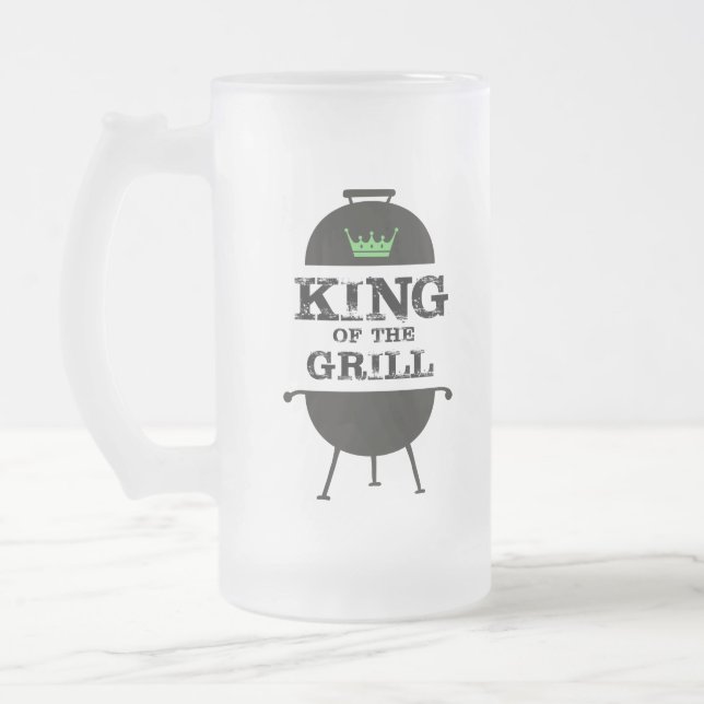 König des Grills, schwarz-grüne Krone Mattglas Bierglas (Links)
