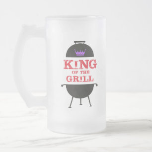 König des Grills, schwarze violette Krone rot Mattglas Bierglas