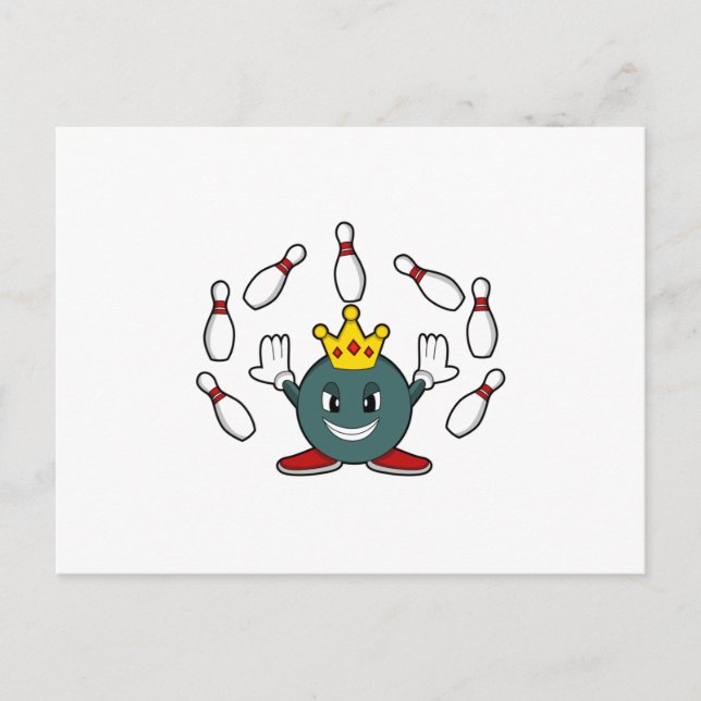 König im Bowling mit Bowling Button Postkarte (Vorderseite)