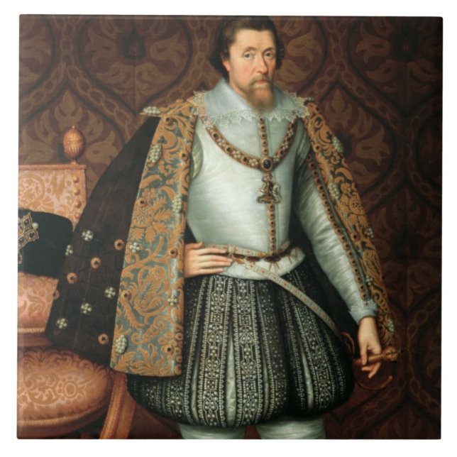 König James I von England (1566-1625) (Öl auf Fliese (Vorderseite)