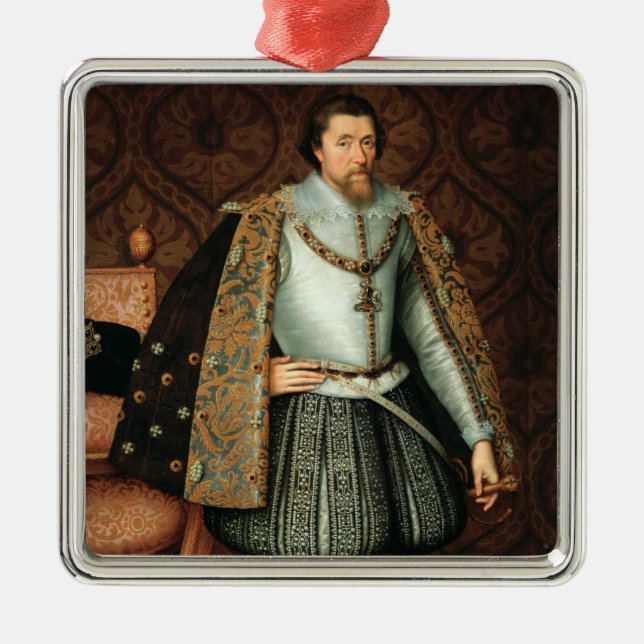 König James I von England (1566-1625) (Öl auf Silbernes Ornament (Vorne)