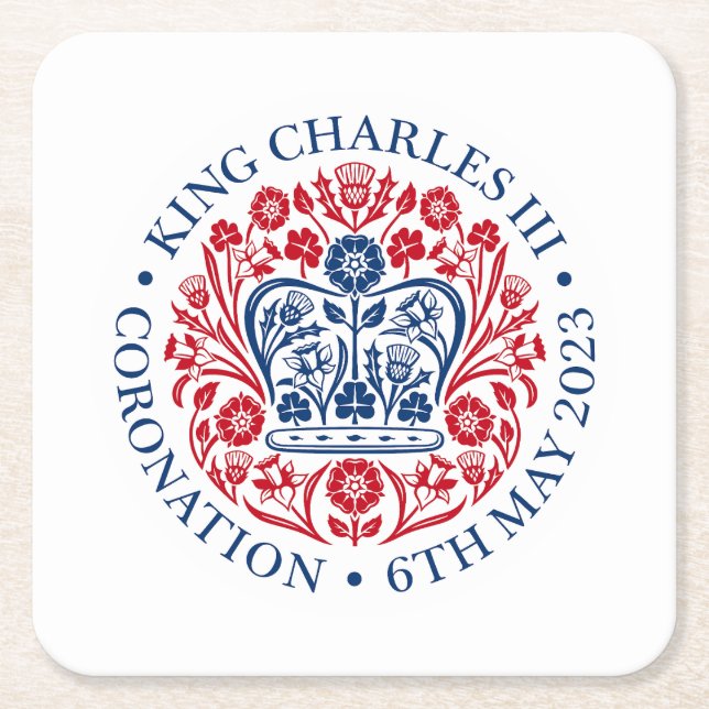 König Karl III. Krönungsemblem, königlicher Souven Rechteckiger Pappuntersetzer (Vorderseite)