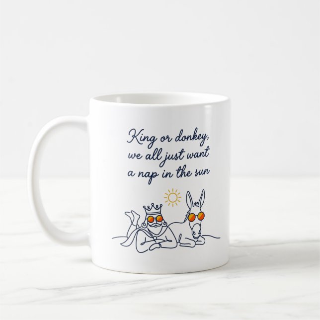 König oder Eselchen sonnen sich Kaffeetasse (Links)