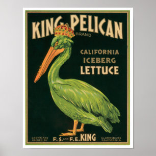 König Pelikan Salat Vintage Gemüse Etikett Poster