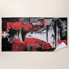 König-Schachfigur-Kunst – Rotes schwarzes Grunge-D Strandtuch
