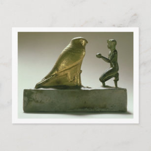 König-Taharqa-Statue, die den Falkengott verehrt Postkarte