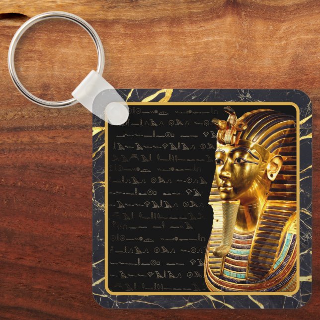 König Tutankhamun mit Hieroglyphen Gold und Schwar Schlüsselanhänger (Vorderseite)