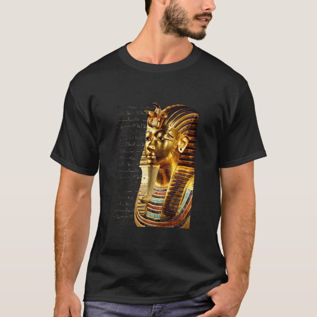 König Tutankhamun mit Hieroglyphen Gold und Schwar T-Shirt (Vorderseite)