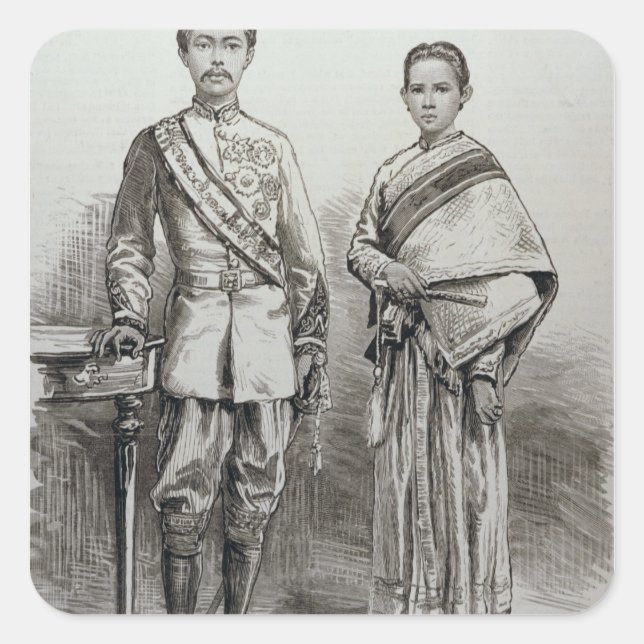 König und Königin von Siam Quadratischer Aufkleber (Vorderseite)