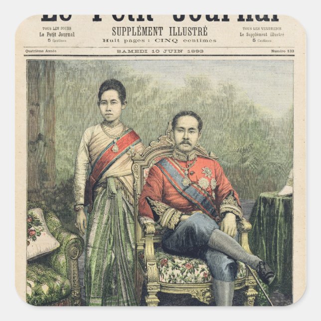 König und Königin von Siam Quadratischer Aufkleber (Vorderseite)