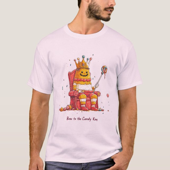 König von Bonbon auf Thron, Humor Halloween T-Shirt (Vorderseite)