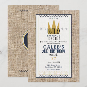 König Wild Thing Gold Krone Jute Geburtstagsfeier Einladung