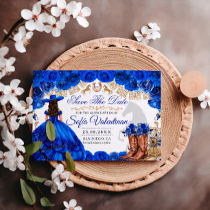 Königblaue Gold Cowboy Quinceanera Save The Date