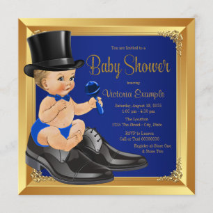 Königblaue Gold Little Man Babyparty Einladung