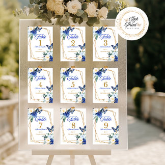 Königblaue Gold Schmetterling Quinceañera-Tischnum Tischnummer