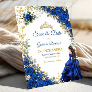 Königblaue goldene Schmetterlinge Quinceañera Save The Date
