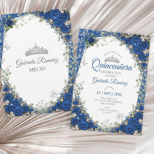 Königblaue Quinceañera Silber Schmetterlinge Einladung