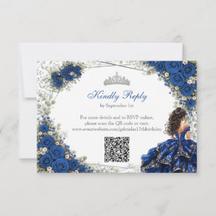 Königblaue Quinceañera Silber Schmetterlinge RSVP Karte