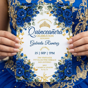 Königblaue Rosen Quinceañera Goldene Schmetterling Einladung