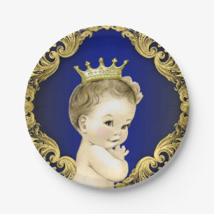 Königblaue und goldene Prinzen-Baby-Party Pappteller