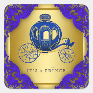 Königblaue und goldene Prinzen-Baby-Party Quadratischer Aufkleber
