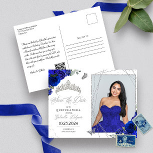 Königblaue und silberne Tiara Quinceañera-Foto Postkarte