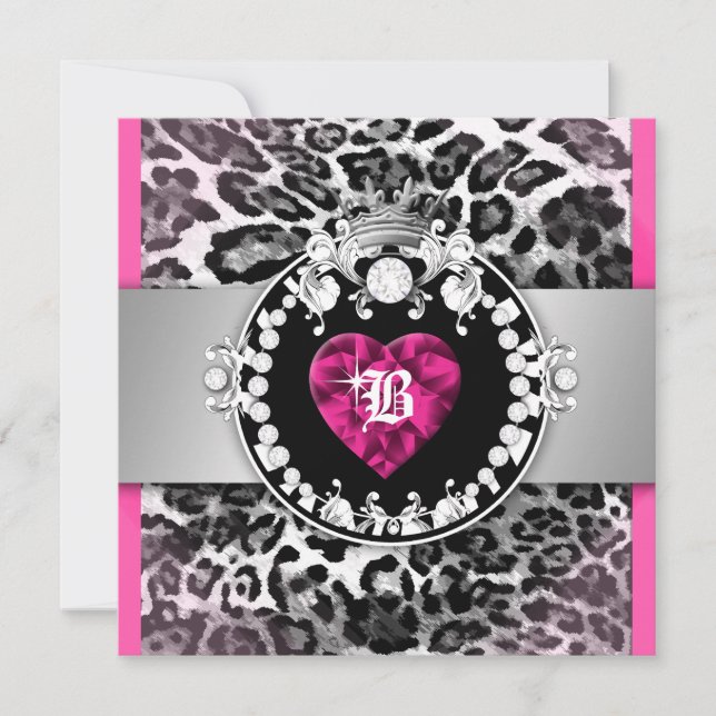 Königin 311-Leopard-Tique von Herz-Bonbon 16 Einladung (Vorderseite)