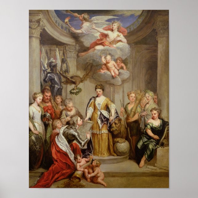 Königin Anne präsentiert Pläne des Militärs Blenhe Poster (Vorne)