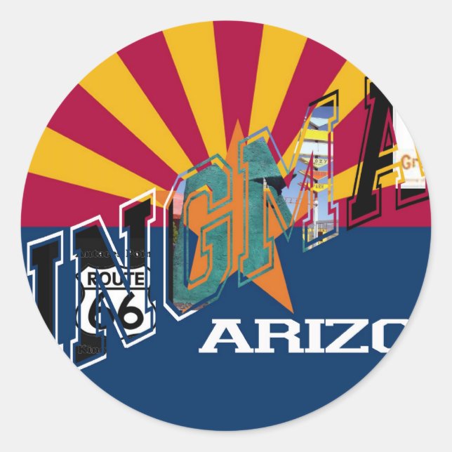 Königin Arizona Flag Route 66 Runder Aufkleber (Vorderseite)