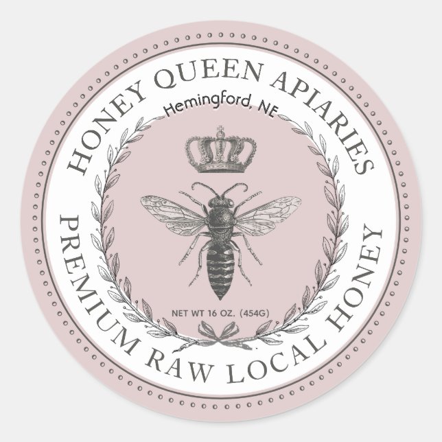 Königin Bee Honey Crown Wreath Dotter Border Runder Aufkleber (Vorderseite)