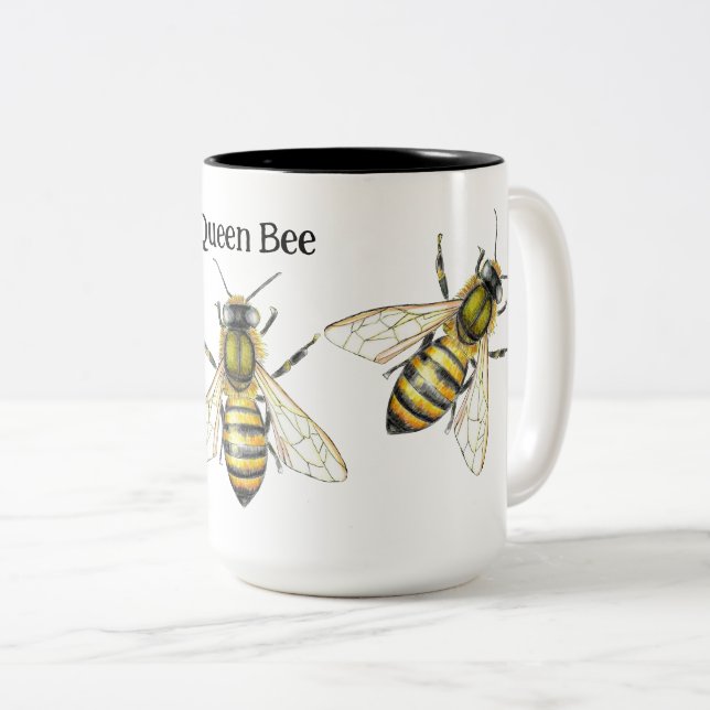 Königin Bee Illustration Honeybee Zweifarbige Tasse (VorderseiteRechts)
