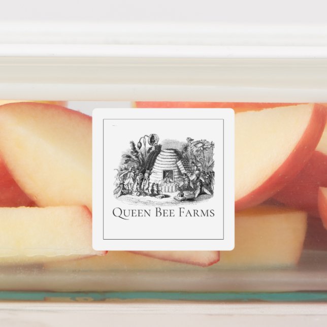 Königin Bee in Hive Holdings Court mit ihren Arbei Etiketten (Befestigt)