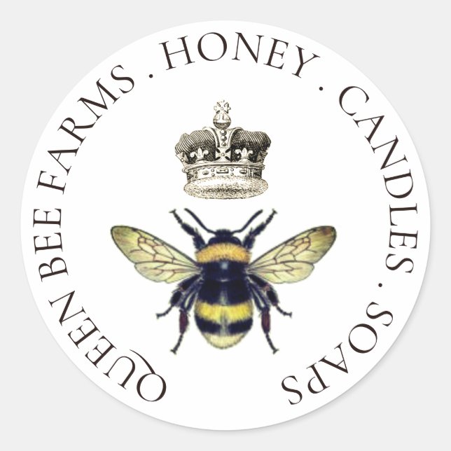 Königin Bee und Regal Crown Apiary Runder Aufkleber (Vorderseite)