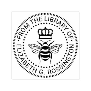 Königin Biene mit Krone „Aus der Bibliothek von“ # Permastempel
