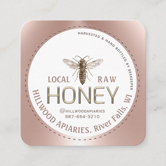 Königin Biene Rose Gold Imker Honeycomb Quadratische Visitenkarte (Vorderseite)