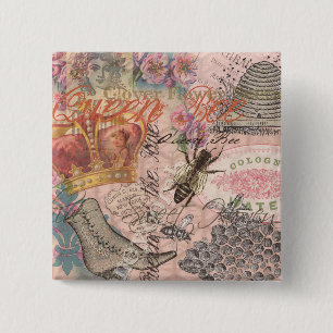 Königin Biene Vintage Schöne Collage Button