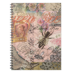 Königin Biene Vintage Schöne Collage Notizblock