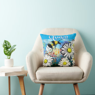 Königin Biene Whimsical Hummel Gänseblümchen Perso Kissen