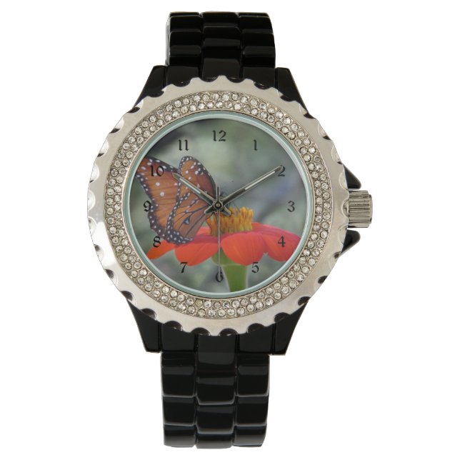 Königin Butterfly über die mexikanische Sonnenblum Armbanduhr (Vorderseite)