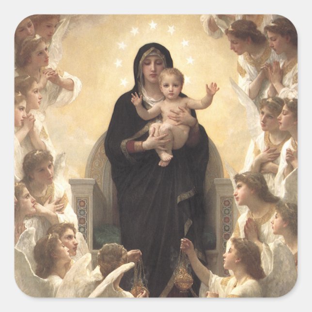 Königin der Engel Regina Angelorum von Bouguereau Quadratischer Aufkleber (Vorderseite)