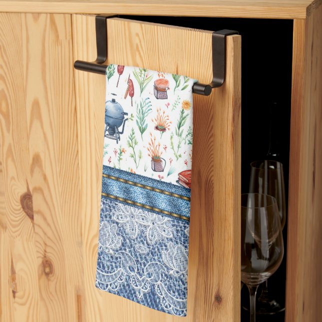 Königin der Grillfrauen, farbenfroher Denim, Spitz Geschirrtuch (Drittel gefaltet)