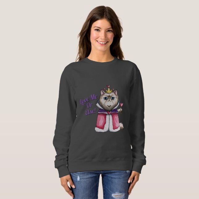 Königin der Herz-persische Katzen-Illustration Sweatshirt (Vorne ganz)