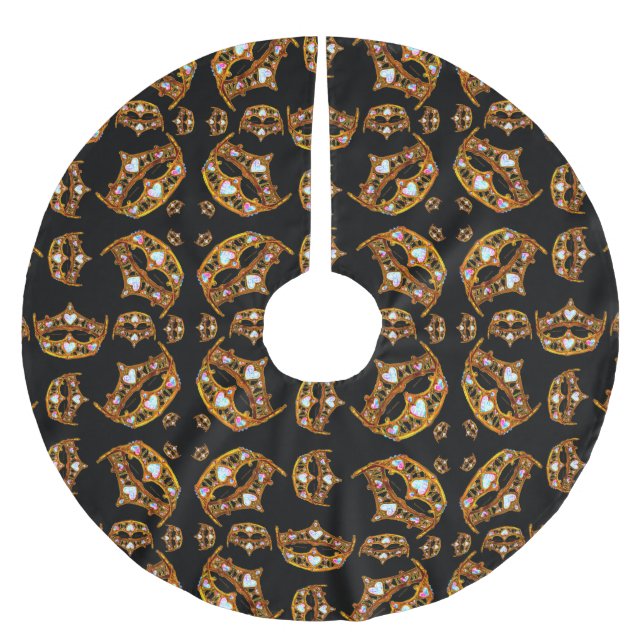 Königin der Herzen Goldkrone Tiara schwarzer Baumr Polyester Weihnachtsbaumdecke (Vorderseite)