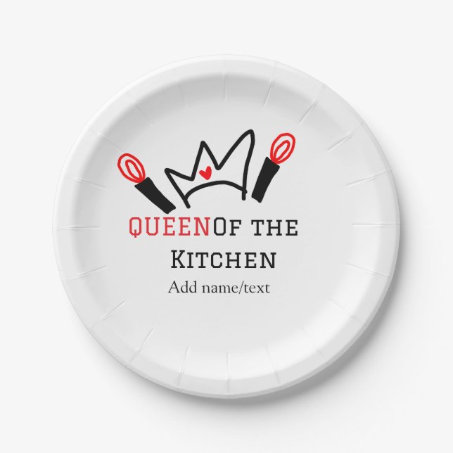 Königin der Küche Koch Kochen hinzufügen Namen Kro Pappteller (Vorderseite)