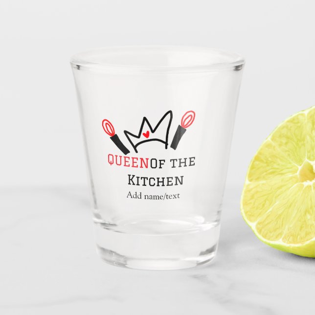 Königin der Küche Koch Kochen hinzufügen Namen Kro Schnapsglas (Vorderseite)