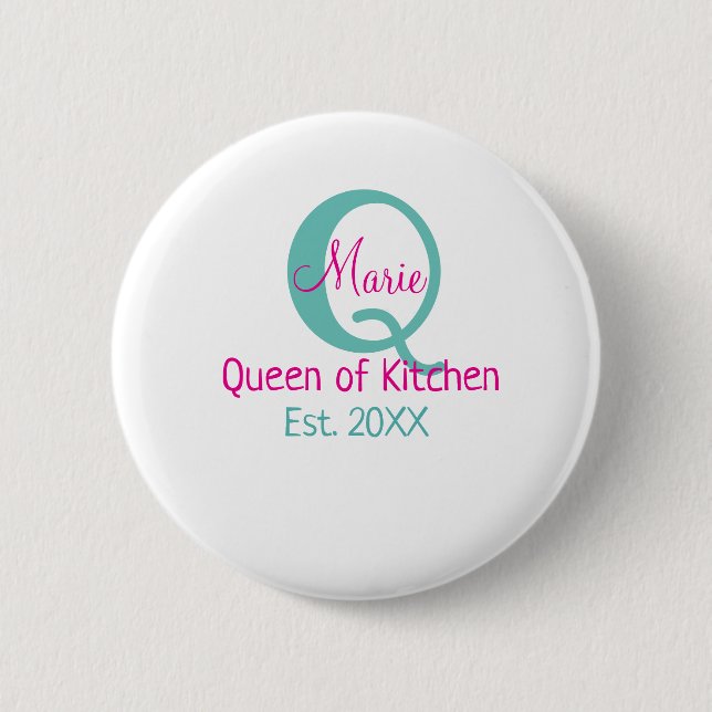 Königin der Küche monogramm grün rosa einfache min Button (Vorderseite)